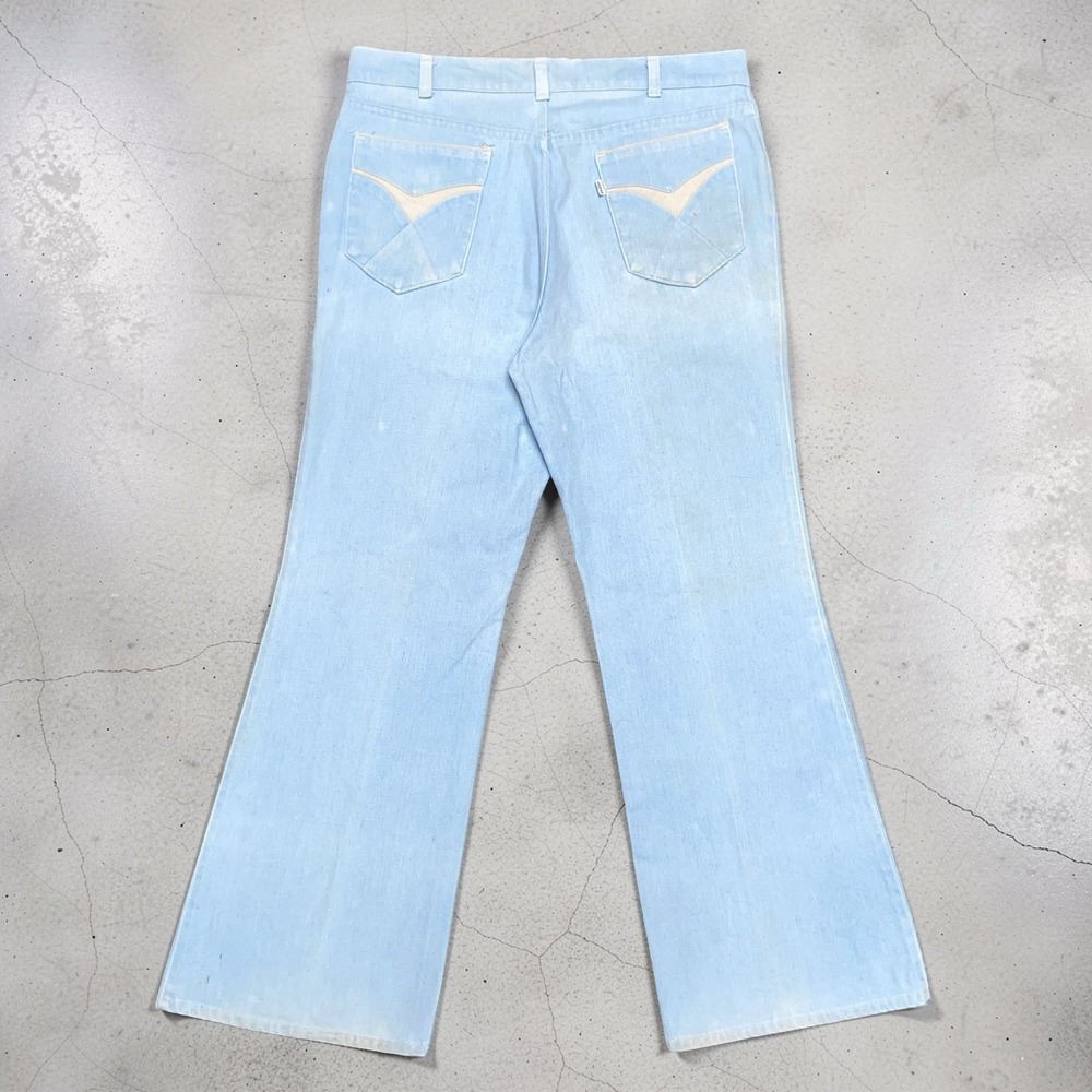 Vintage 70s 80 Levi's Flare Boot Cut Jeans Size 36x30 Light Blue Denim USA Made